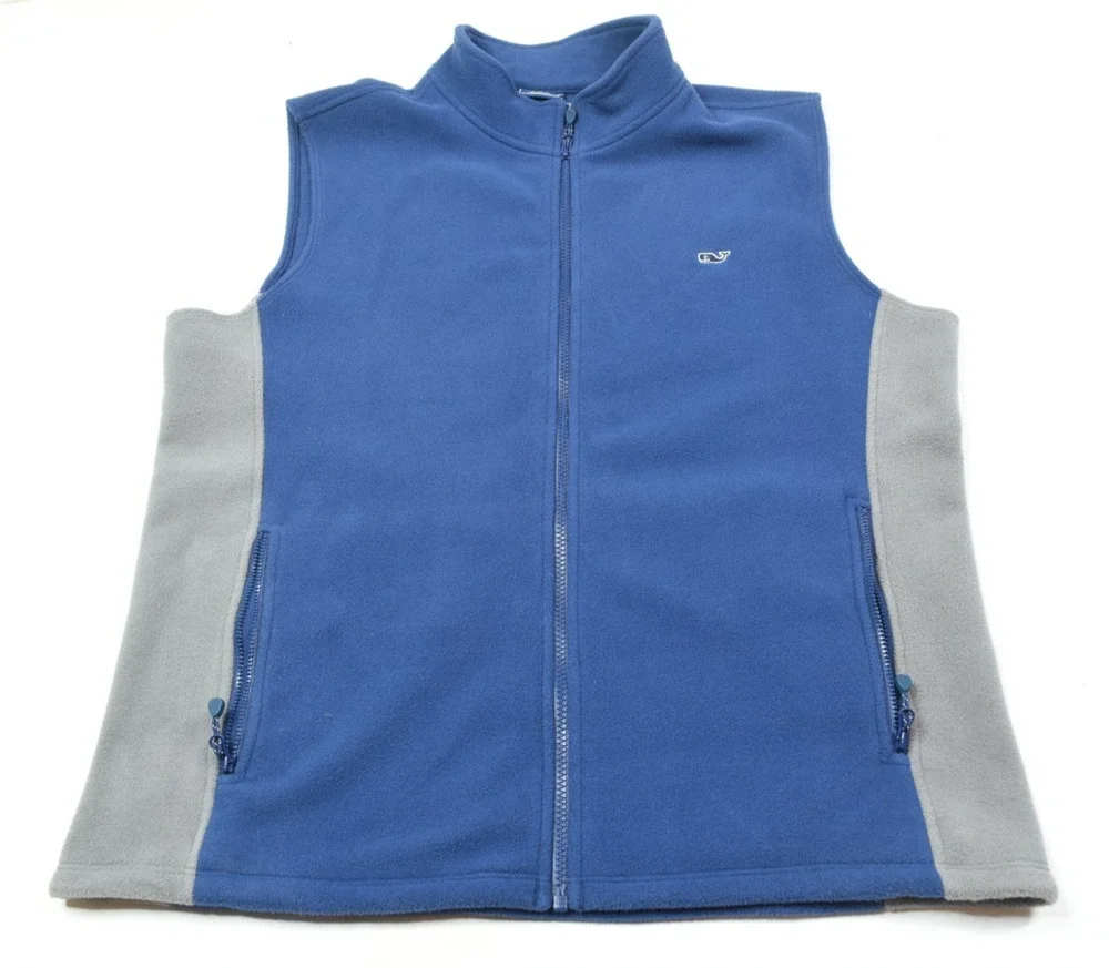 Vineyard Vines Fleece Sweater Vest Mens Medium Blue Gray Full-Zip Sleeveless